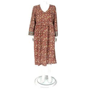 MARKETPLACE Floral Woodblock Print Embroidered Red Long Sleeve Dress sz 1W /652